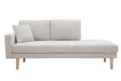Méridienne scandinave en tissu effet velours texturé beige et bois clair BERTILLE