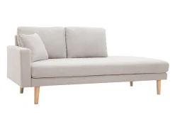 Méridienne scandinave en tissu effet velours texturé beige et bois clair BERTILLE