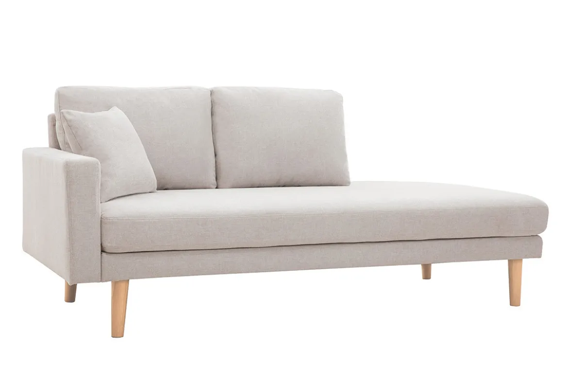 Méridienne scandinave en tissu effet velours texturé beige et bois clair BERTILLE