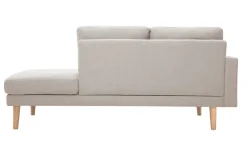 Méridienne scandinave en tissu effet velours texturé beige et bois clair BERTILLE