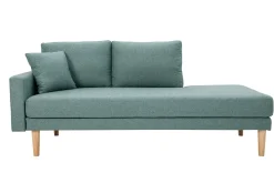 Méridienne scandinave en tissu vert de gris et bois clair massif L190 cm BERTILLE