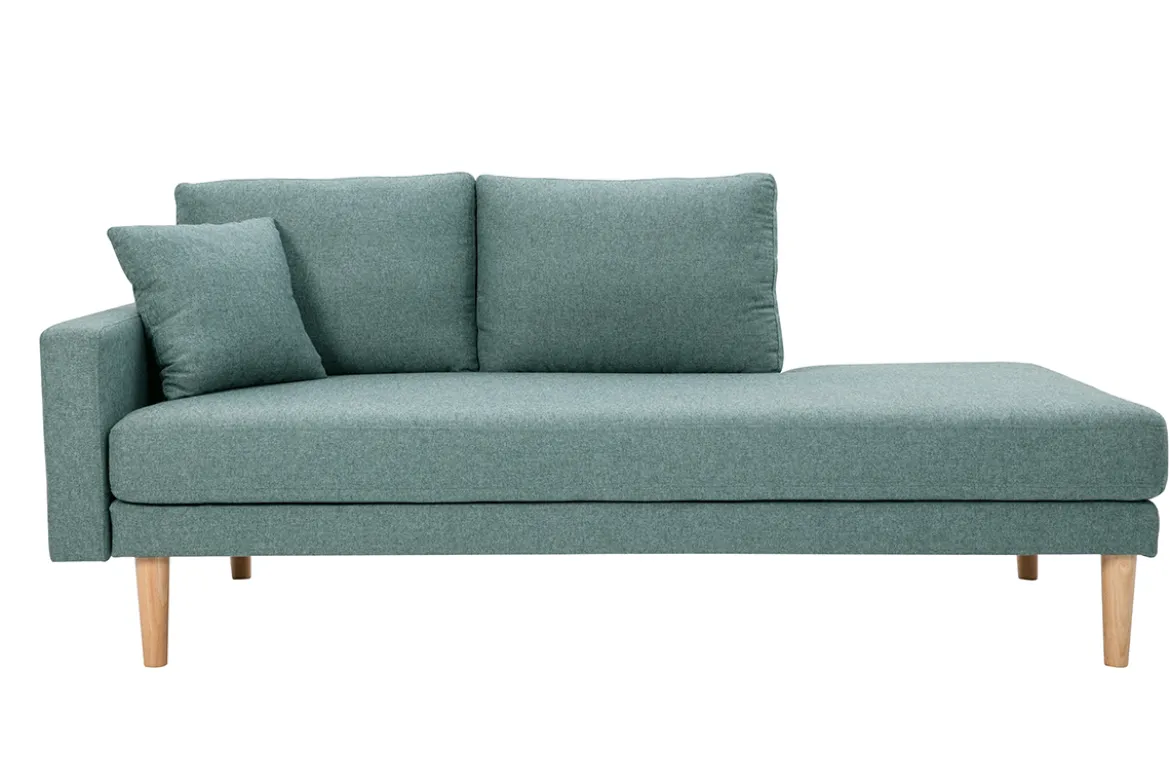 Méridienne scandinave en tissu vert de gris et bois clair massif L190 cm BERTILLE