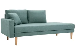 Méridienne scandinave en tissu vert de gris et bois clair massif L190 cm BERTILLE