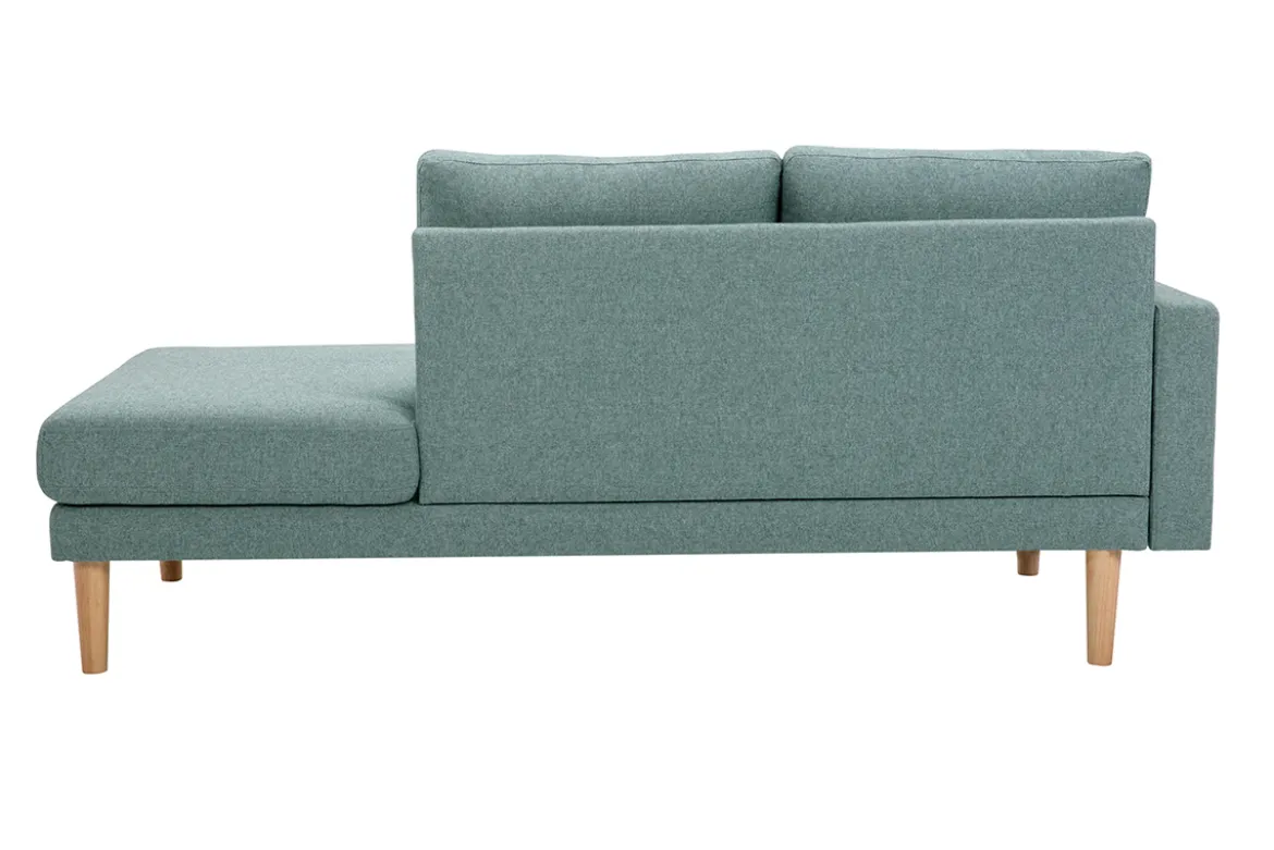Méridienne scandinave en tissu vert de gris et bois clair massif L190 cm BERTILLE