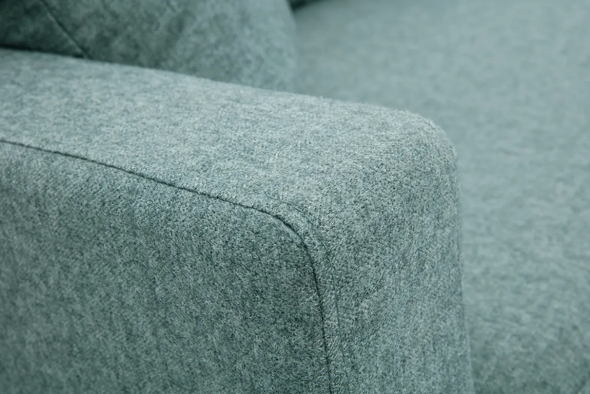 Méridienne scandinave en tissu vert de gris et bois clair massif L190 cm BERTILLE