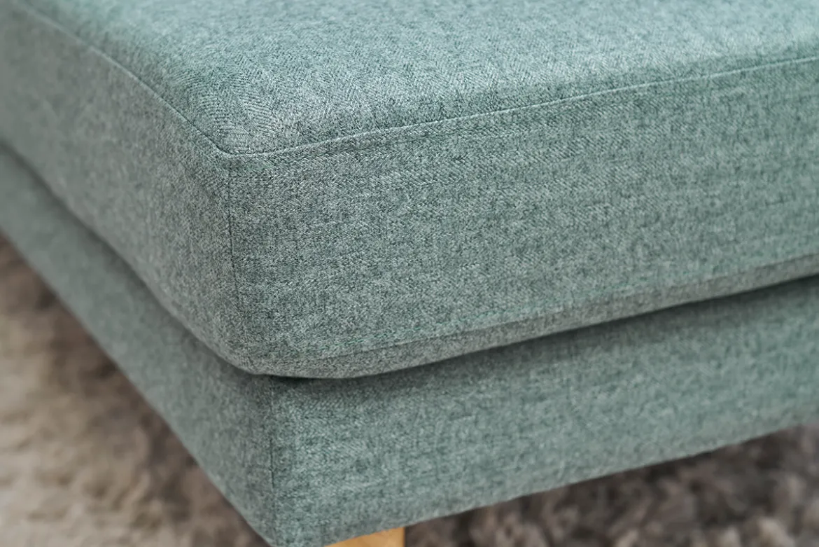 Méridienne scandinave en tissu vert de gris et bois clair massif L190 cm BERTILLE