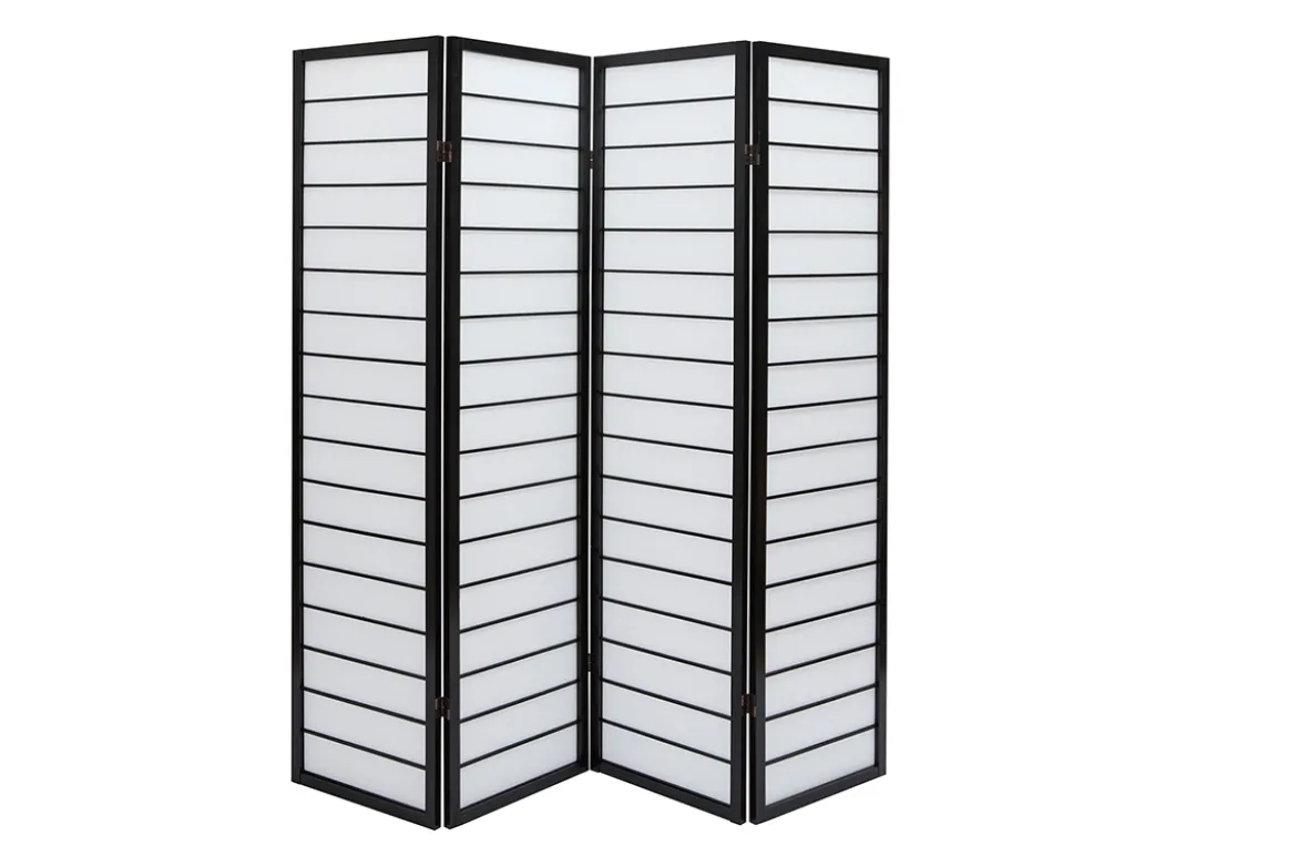 Paravent japonais en bois noir et papier de riz L177 cm GIBON