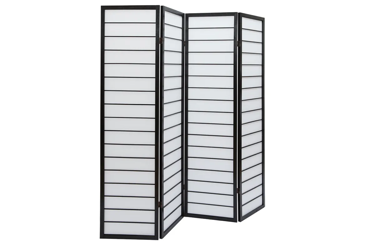 Paravent japonais en bois noir et papier de riz L177 cm GIBON