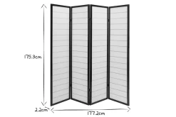 Paravent japonais en bois noir et papier de riz L177 cm GIBON
