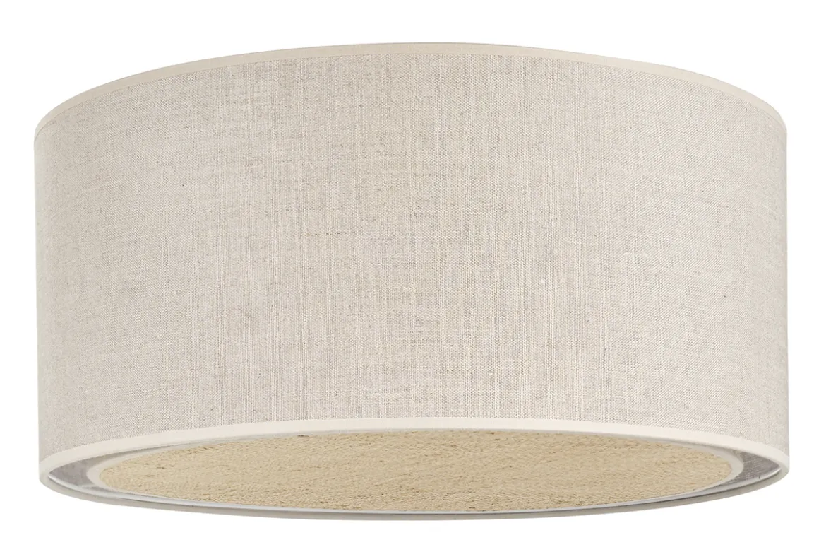 Plafonnier cylindrique en lin beige et rabane naturelle D40 cm TRAVES