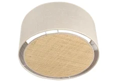 Plafonnier cylindrique en lin beige et rabane naturelle D40 cm TRAVES