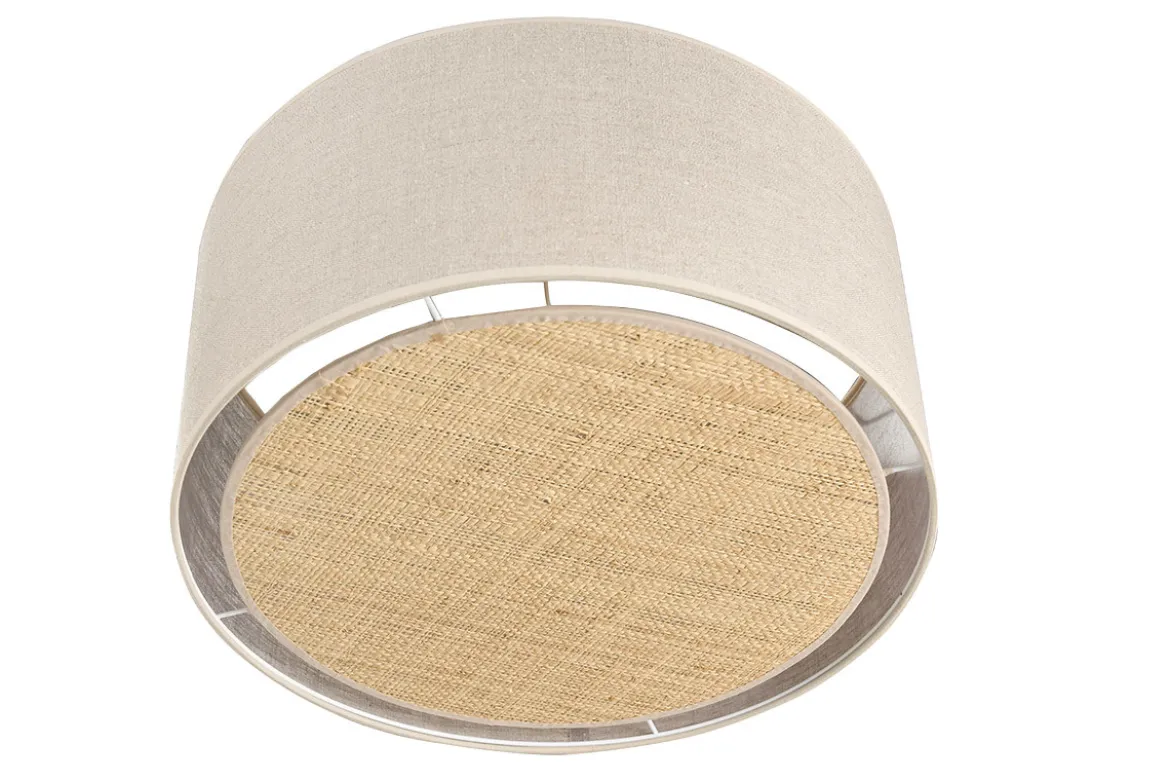 Plafonnier cylindrique en lin beige et rabane naturelle D40 cm TRAVES