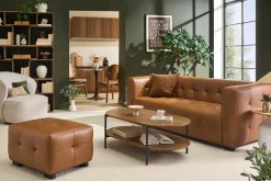 Pouf repose-pieds design en cuir marron CORTO