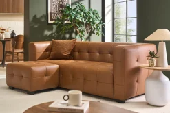Pouf repose-pieds design en cuir marron CORTO
