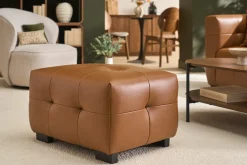 Pouf repose-pieds design en cuir marron CORTO