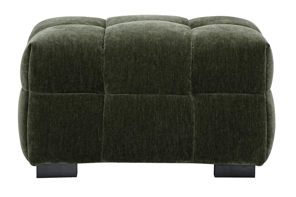 Pouf repose-pieds design en tissu effet velours vert kaki CORTO
