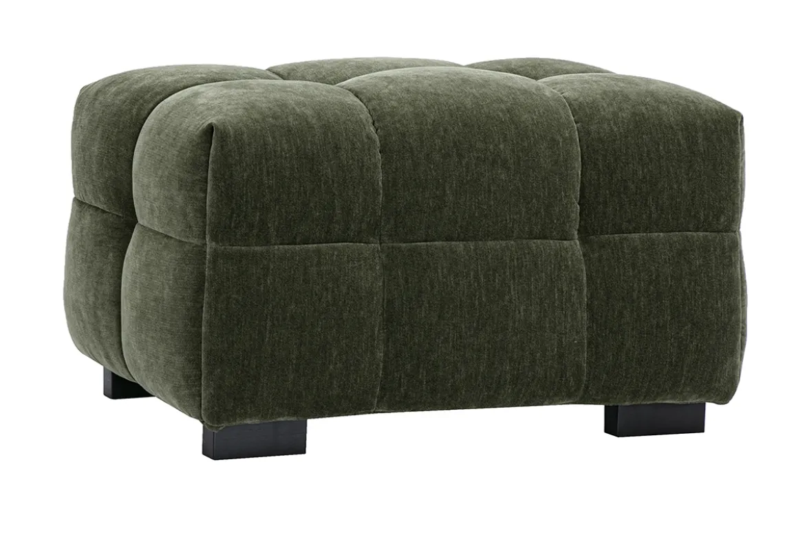 Pouf repose-pieds design en tissu effet velours vert kaki CORTO