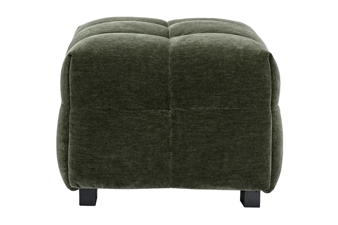 Pouf repose-pieds design en tissu effet velours vert kaki CORTO