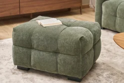 Pouf repose-pieds design en tissu effet velours vert kaki CORTO