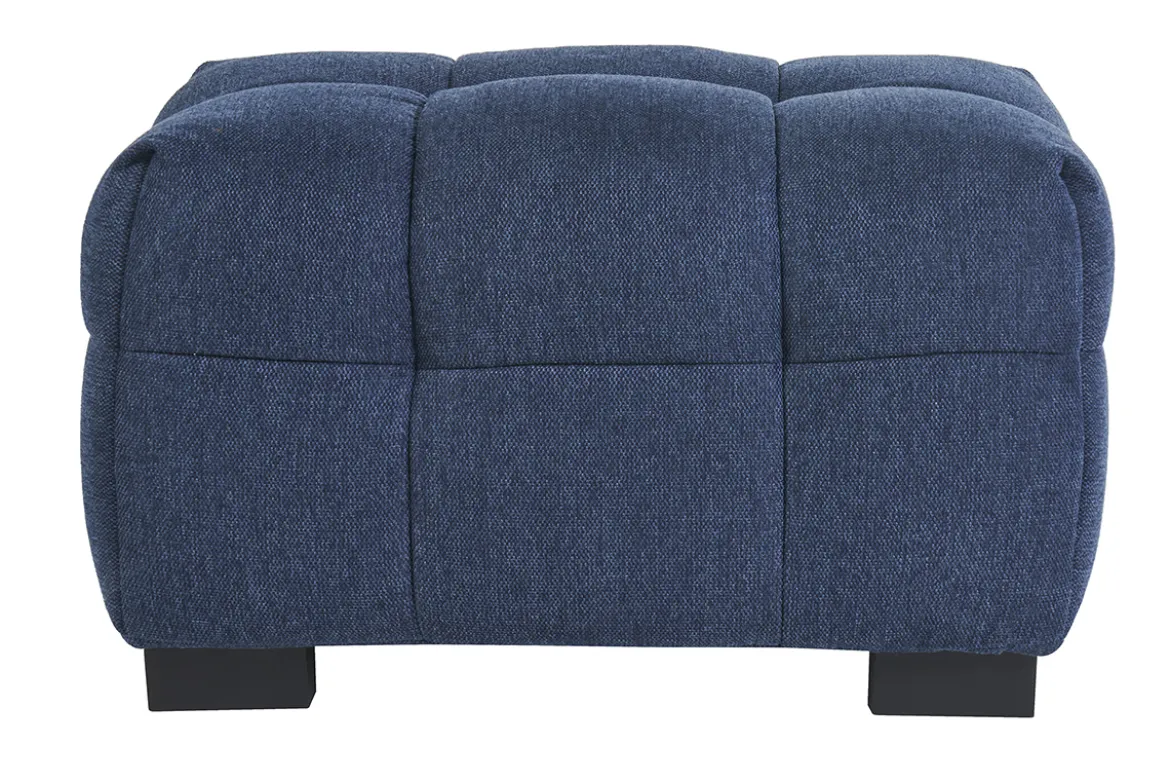 Pouf repose-pieds design en tissu effet velours texturé bleu foncé CORTO
