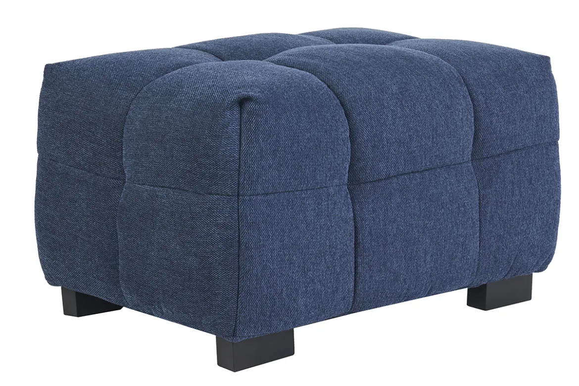 Pouf repose-pieds design en tissu effet velours texturé bleu foncé CORTO