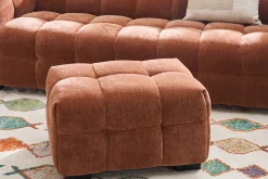 Pouf repose-pieds design en tissu effet velours terre brûlée CORTO