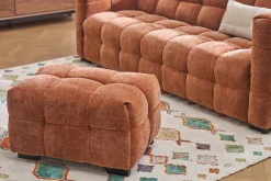 Pouf repose-pieds design en tissu effet velours terre brûlée CORTO