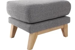 Pouf repose-pieds déhoussable scandinave en tissu gris clair et bois clair OSLO
