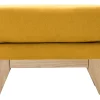Pouf repose-pieds déhoussable scandinave en tissu effet velours jaune moutarde et bois clair OSLO