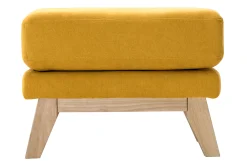 Pouf repose-pieds déhoussable scandinave en tissu effet velours jaune moutarde et bois clair OSLO