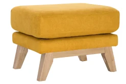 Pouf repose-pieds déhoussable scandinave en tissu effet velours jaune moutarde et bois clair OSLO