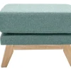 Pouf repose-pieds déhoussable scandinave en tissu vert de gris et bois clair OSLO