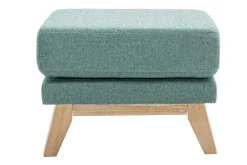 Pouf repose-pieds déhoussable scandinave en tissu vert de gris et bois clair OSLO