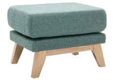 Pouf repose-pieds déhoussable scandinave en tissu vert de gris et bois clair OSLO