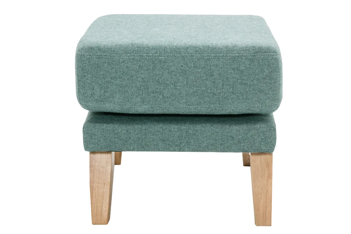 Pouf repose-pieds déhoussable scandinave en tissu vert de gris et bois clair OSLO