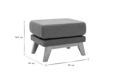 Pouf repose-pieds déhoussable scandinave en tissu vert de gris et bois clair OSLO