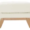 Pouf repose-pieds déhoussable scandinave en tissu effet laine bouclée blanc cassé et bois clair OSLO