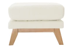 Pouf repose-pieds déhoussable scandinave en tissu effet laine bouclée blanc cassé et bois clair OSLO