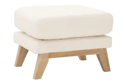 Pouf repose-pieds déhoussable scandinave en tissu effet laine bouclée blanc cassé et bois clair OSLO