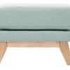 Pouf repose-pieds déhoussable scandinave en tissu vert lagon et bois clair OSLO