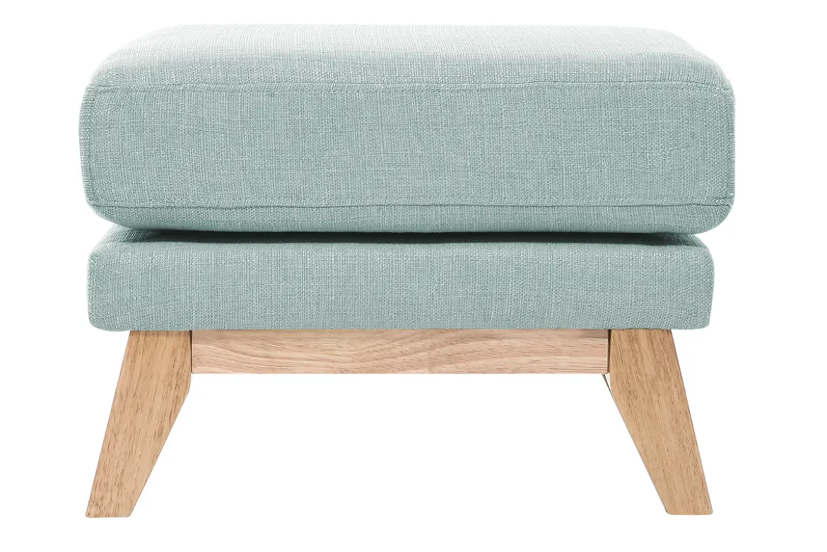 Pouf repose-pieds déhoussable scandinave en tissu vert lagon et bois clair OSLO