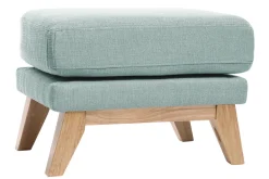 Pouf repose-pieds déhoussable scandinave en tissu vert lagon et bois clair OSLO