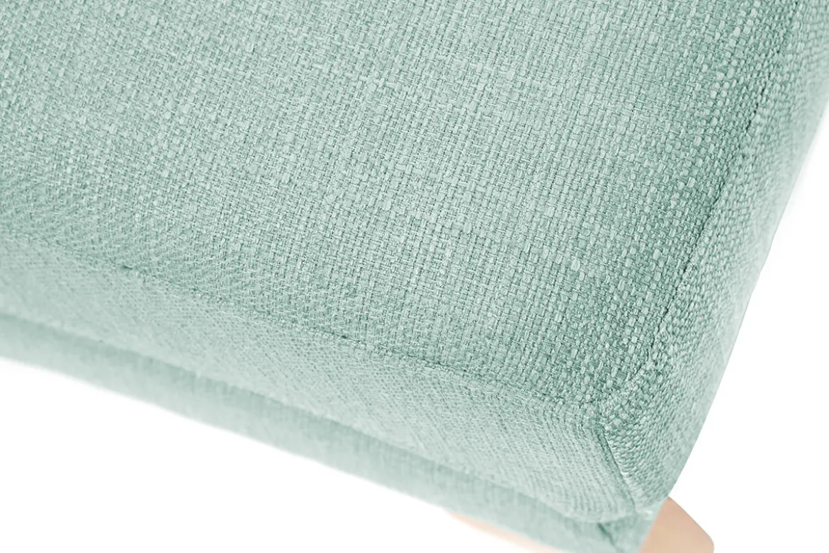 Pouf repose-pieds déhoussable scandinave en tissu vert lagon et bois clair OSLO