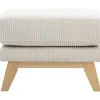Pouf repose-pieds déhoussable scandinave en tissu velours côtelé beige et bois clair OSLO