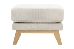 Pouf repose-pieds déhoussable scandinave en tissu velours côtelé beige et bois clair OSLO