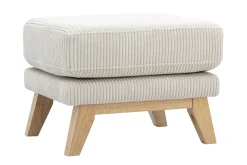 Pouf repose-pieds déhoussable scandinave en tissu velours côtelé beige et bois clair OSLO
