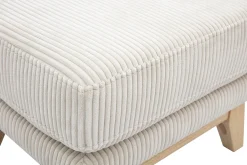 Pouf repose-pieds déhoussable scandinave en tissu velours côtelé beige et bois clair OSLO