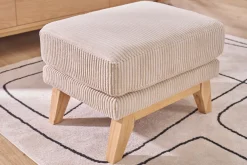 Pouf repose-pieds déhoussable scandinave en tissu velours côtelé beige et bois clair OSLO