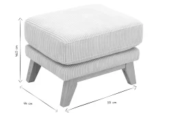 Pouf repose-pieds déhoussable scandinave en tissu velours côtelé beige et bois clair OSLO