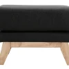 Pouf repose-pieds déhoussable scandinave en tissu gris foncé et bois clair OSLO